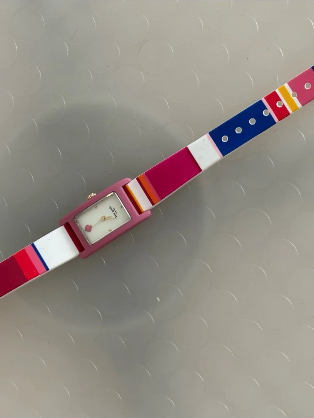 kate spade Multicolor Stripe Rectangle-Watch with Pink Case